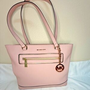 Michael Kors Jet Set Travel Tote LT Pink & Charm for iPad Tablet & Small Laptops